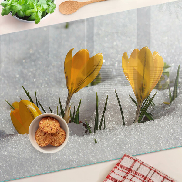 Snijplanken glas Krokussen in de sneeuw
