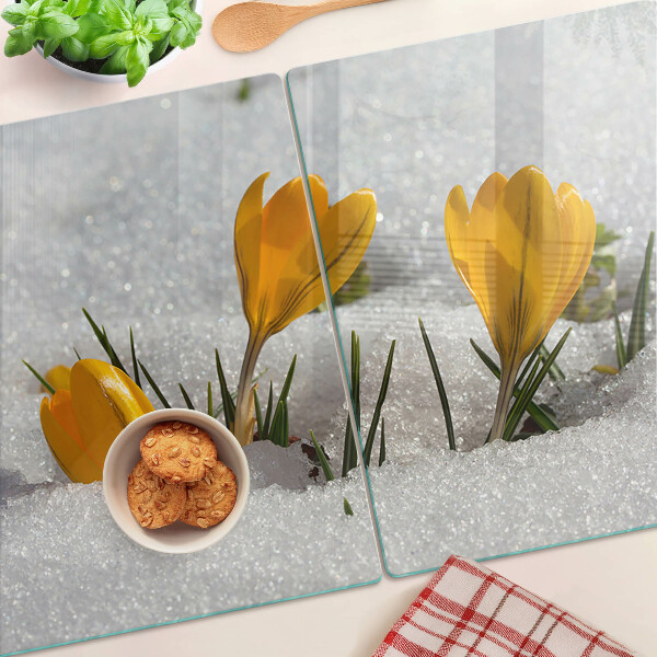 Snijplanken glas Krokussen in de sneeuw