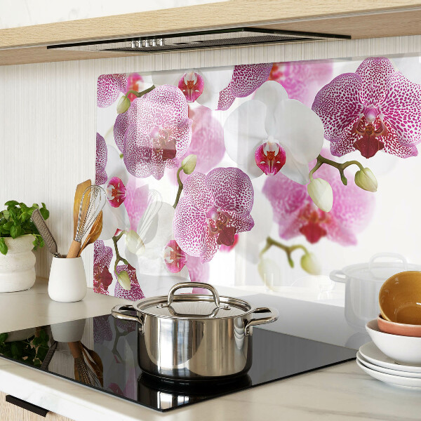 Snijplanken van glas Orchideeën op de achtergrond van het raam.