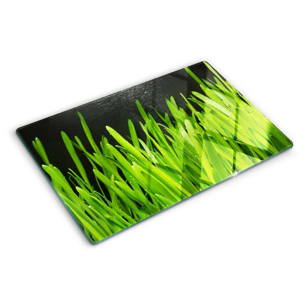 Snijplanken van glas Groen gras met waterdruppels
