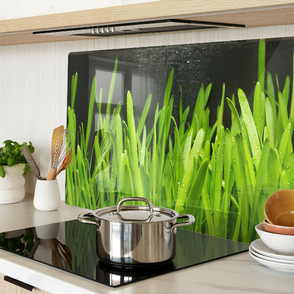 Snijplanken van glas Groen gras met waterdruppels