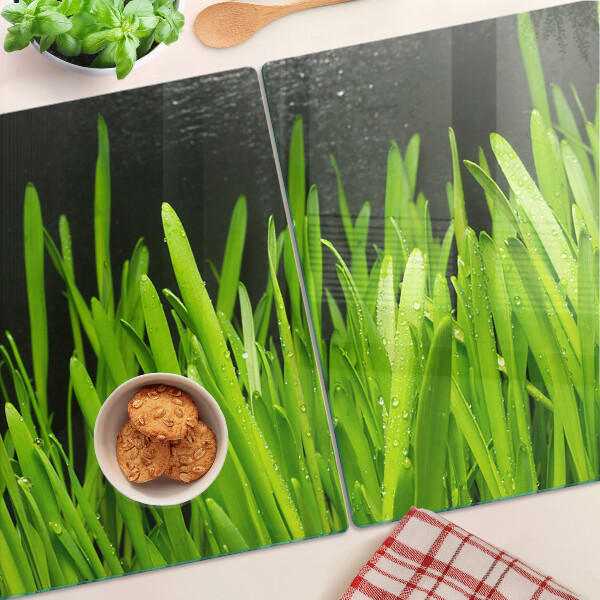 Snijplanken van glas Groen gras met waterdruppels