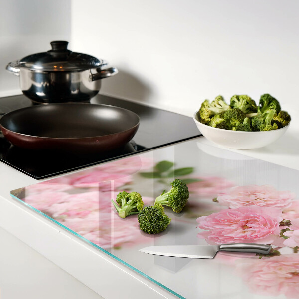 Snijplanken van glas Roze bloemen in een vaas