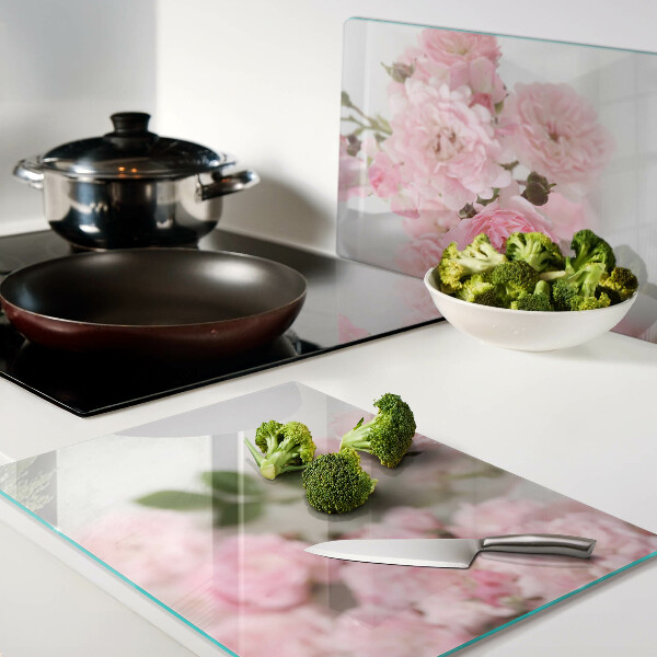 Snijplanken van glas Roze bloemen in een vaas