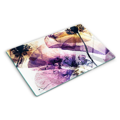 Glazen snijplanken Bloemen in paarse en gele tinten.