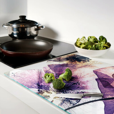 Glazen snijplanken Bloemen in paarse en gele tinten.