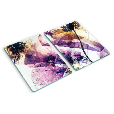 Glazen snijplanken Bloemen in paarse en gele tinten.