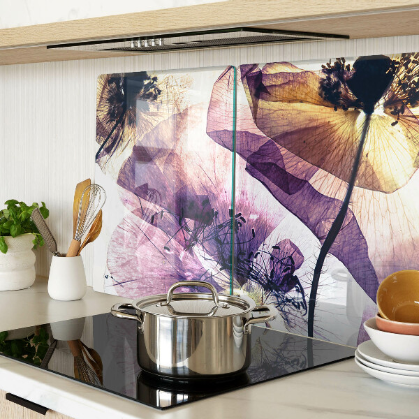 Glazen snijplanken Bloemen in paarse en gele tinten.