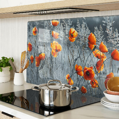 Glazen snijplanken Klaprozenlandschap in grijstinten