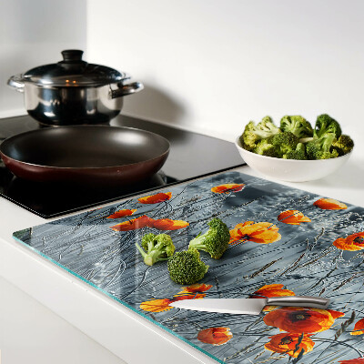 Glazen snijplanken Klaprozenlandschap in grijstinten