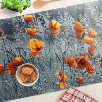 Glazen snijplanken Klaprozenlandschap in grijstinten