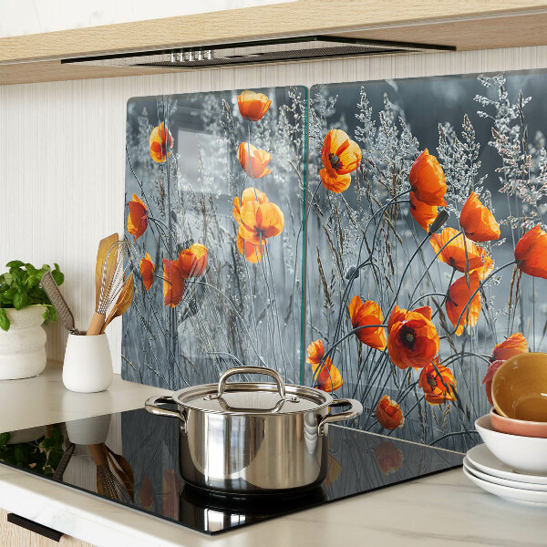 Glazen snijplanken Klaprozenlandschap in grijstinten