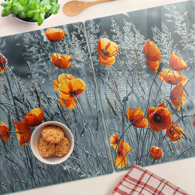 Glazen snijplanken Klaprozenlandschap in grijstinten