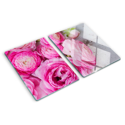 Snijplanken van glas Roze bloemen in een boeket