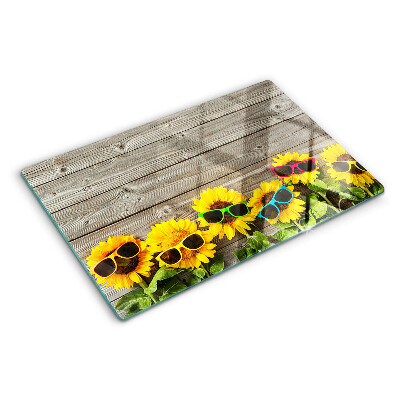 Snijplanken van glas Zonnebloemen met zonnebrillen