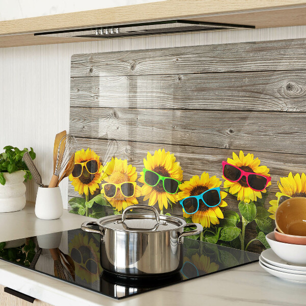 Snijplanken van glas Zonnebloemen met zonnebrillen