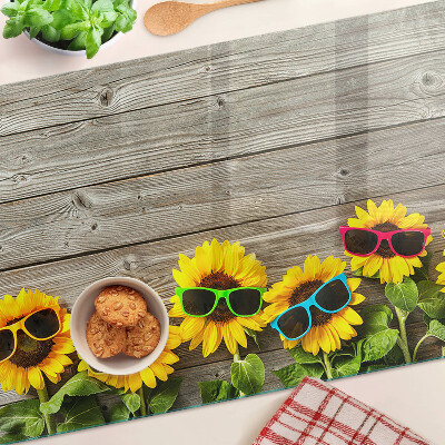 Snijplanken van glas Zonnebloemen met zonnebrillen
