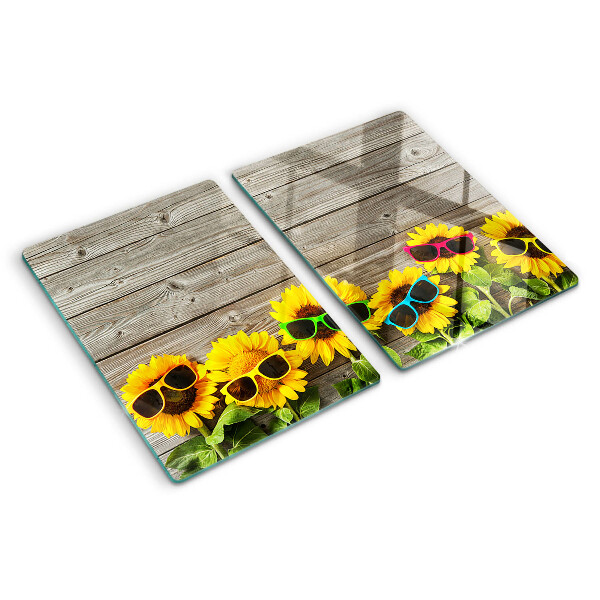 Snijplanken van glas Zonnebloemen met zonnebrillen