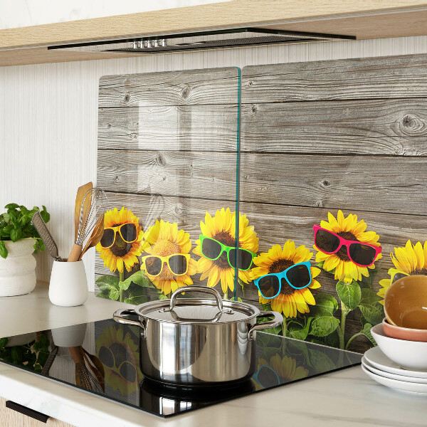 Snijplanken van glas Zonnebloemen met zonnebrillen