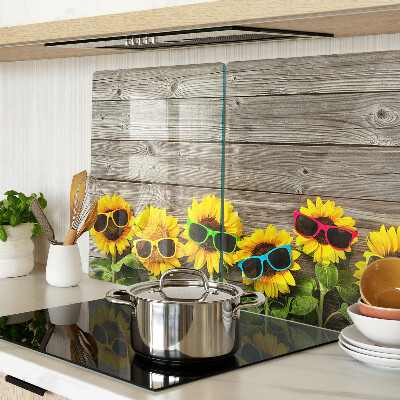 Snijplanken van glas Zonnebloemen met zonnebrillen