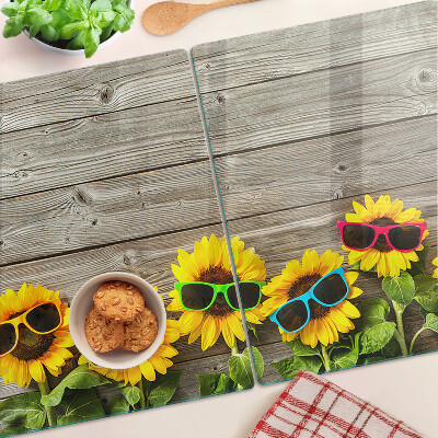 Snijplanken van glas Zonnebloemen met zonnebrillen