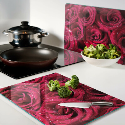 Snijplanken glas Rozen in een intense roze kleur