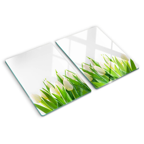 Snijplanken glas Tulpen in het groene gras