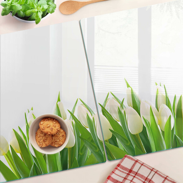 Snijplanken glas Tulpen in het groene gras