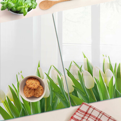 Snijplanken glas Tulpen in het groene gras