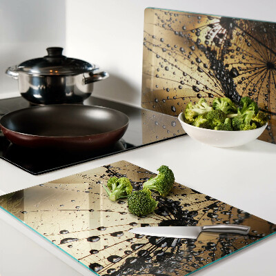 Snijplanken van glas Waterdruppels op de bladeren