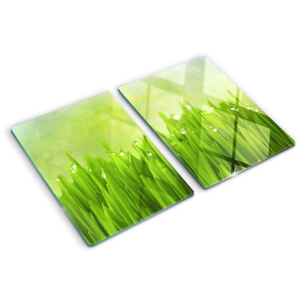 Snijplanken glas Groen gras met waterdruppels