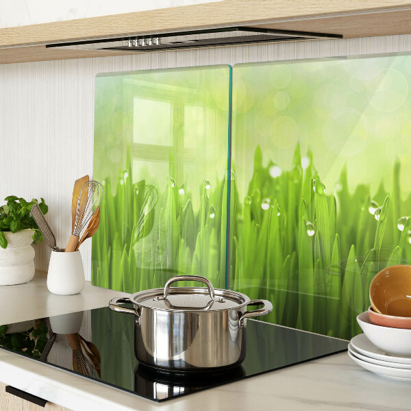 Snijplanken glas Groen gras met waterdruppels