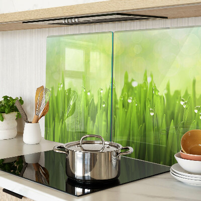 Snijplanken glas Groen gras met waterdruppels