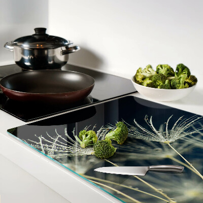 Snijplanken glas Paardenbloemen met waterdruppels