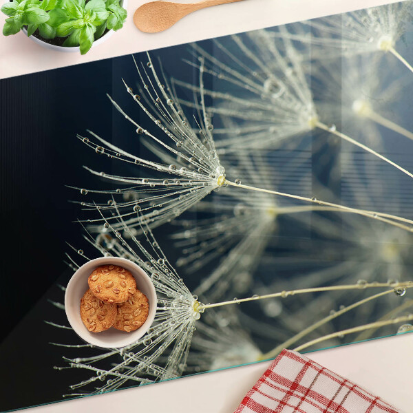Snijplanken glas Paardenbloemen met waterdruppels