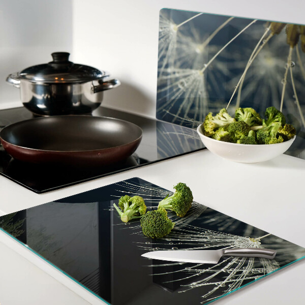 Snijplanken glas Paardenbloemen met waterdruppels