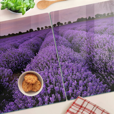 Snijplanken van glas Een lavendelveld in volle bloei.