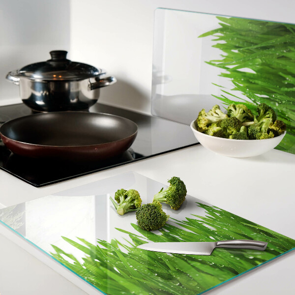 Snijplanken glas Groen gras met waterdruppels