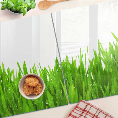 Snijplanken glas Groen gras met waterdruppels