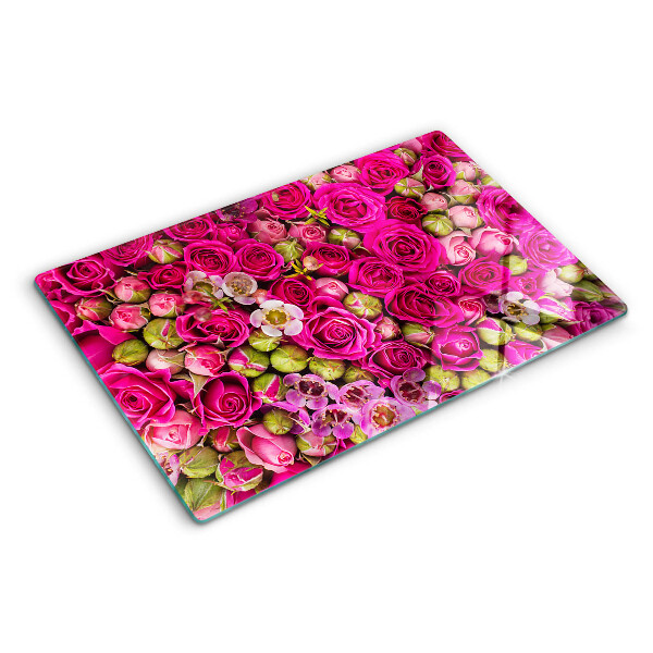 Snijplanken glas Roze bloemen in een boeket
