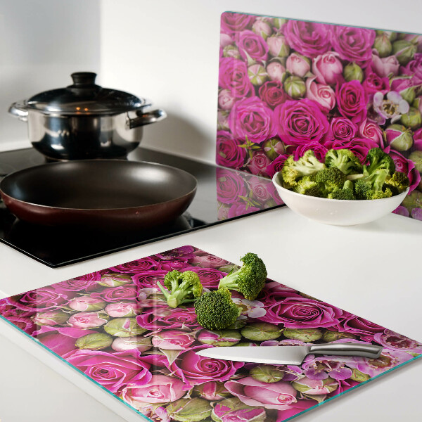 Snijplanken glas Roze bloemen in een boeket