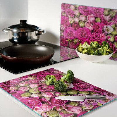 Snijplanken glas Roze bloemen in een boeket