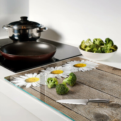 Snijplanken glas Bloemen op een houten achtergrond