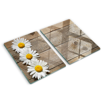 Snijplanken glas Bloemen op een houten achtergrond