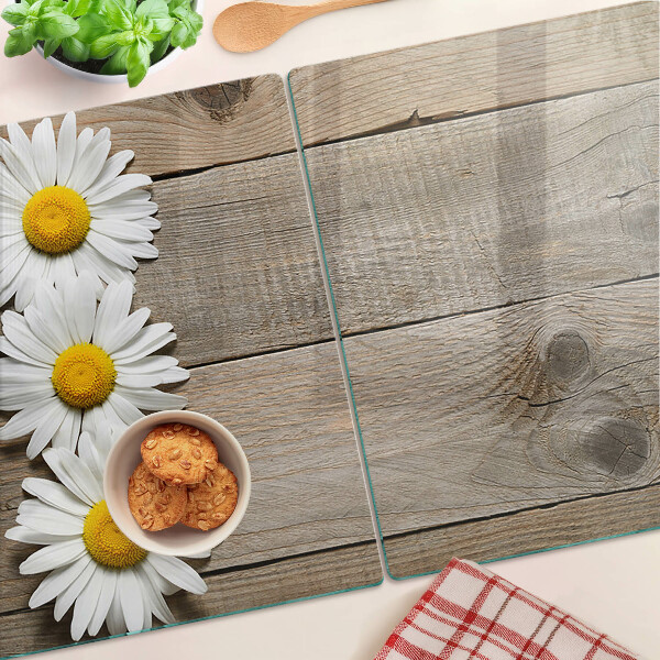 Snijplanken glas Bloemen op een houten achtergrond
