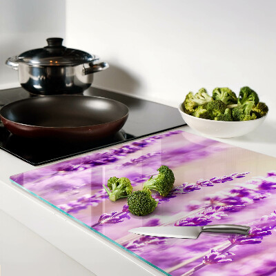 Glazen snijplanken Lavendelbloemen op een achtergrond met kleurverloop