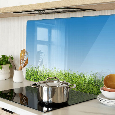 Snijplanken glas Groene weide onder een blauwe hemel