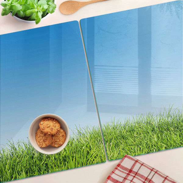 Snijplanken glas Groene weide onder een blauwe hemel