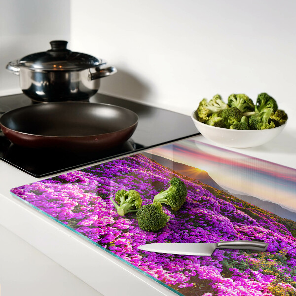 Glazen snijplanken Bloemenlandschap bij zonsondergang