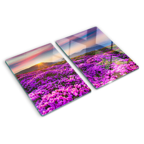 Glazen snijplanken Bloemenlandschap bij zonsondergang